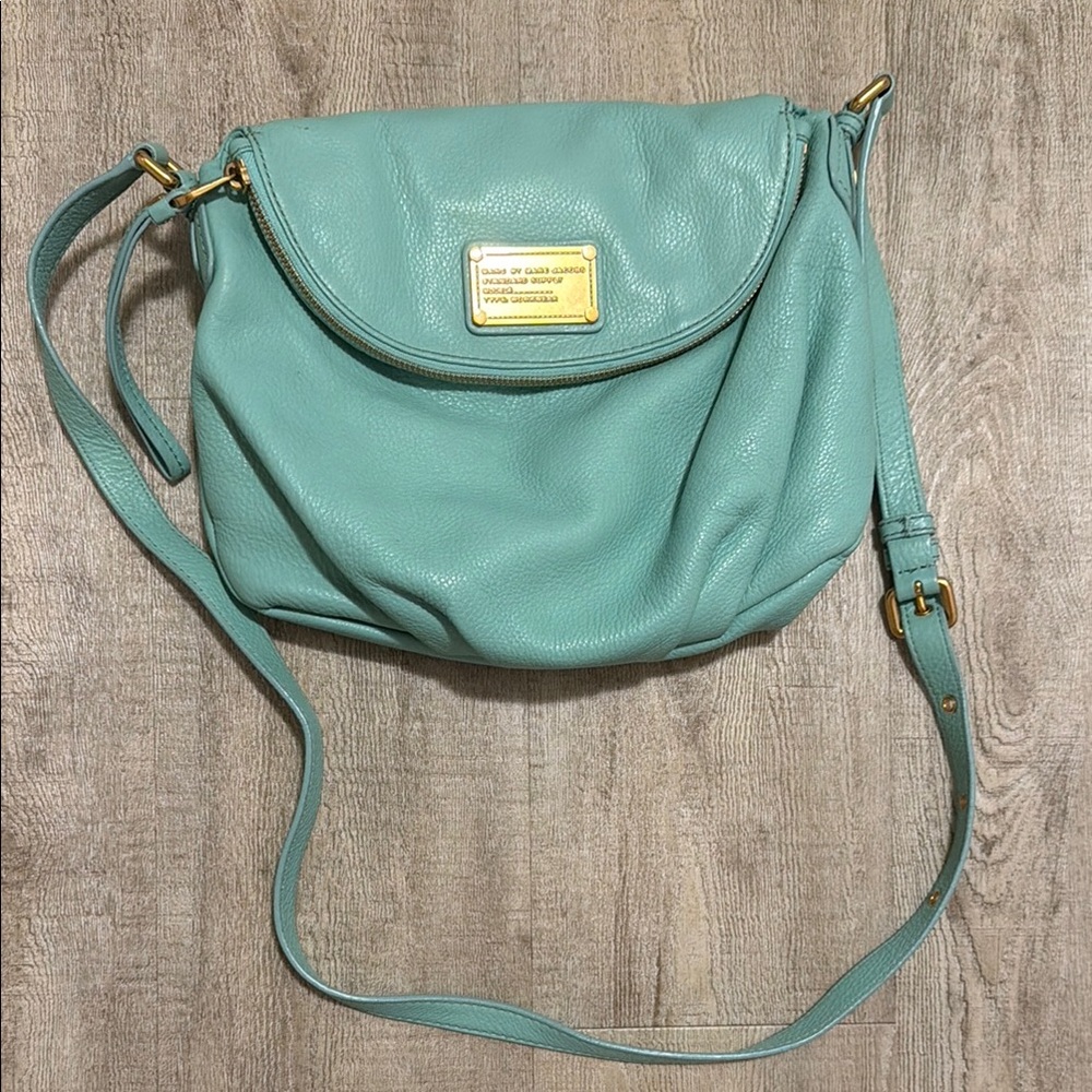 Marc by Marc Jacobs Mint Green Pebbled Leather Crossbody Bag with Gold Hardware